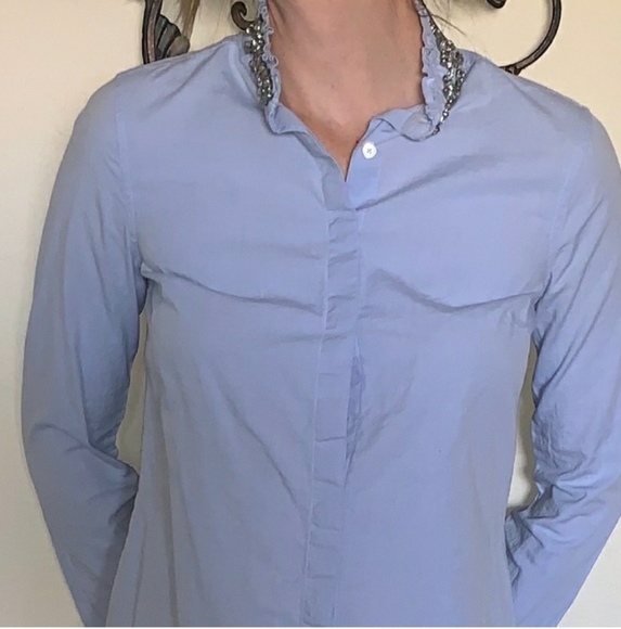 Elle Rinestone Neckline Career Blouse Blue Business Casual - Picture 9 of 9